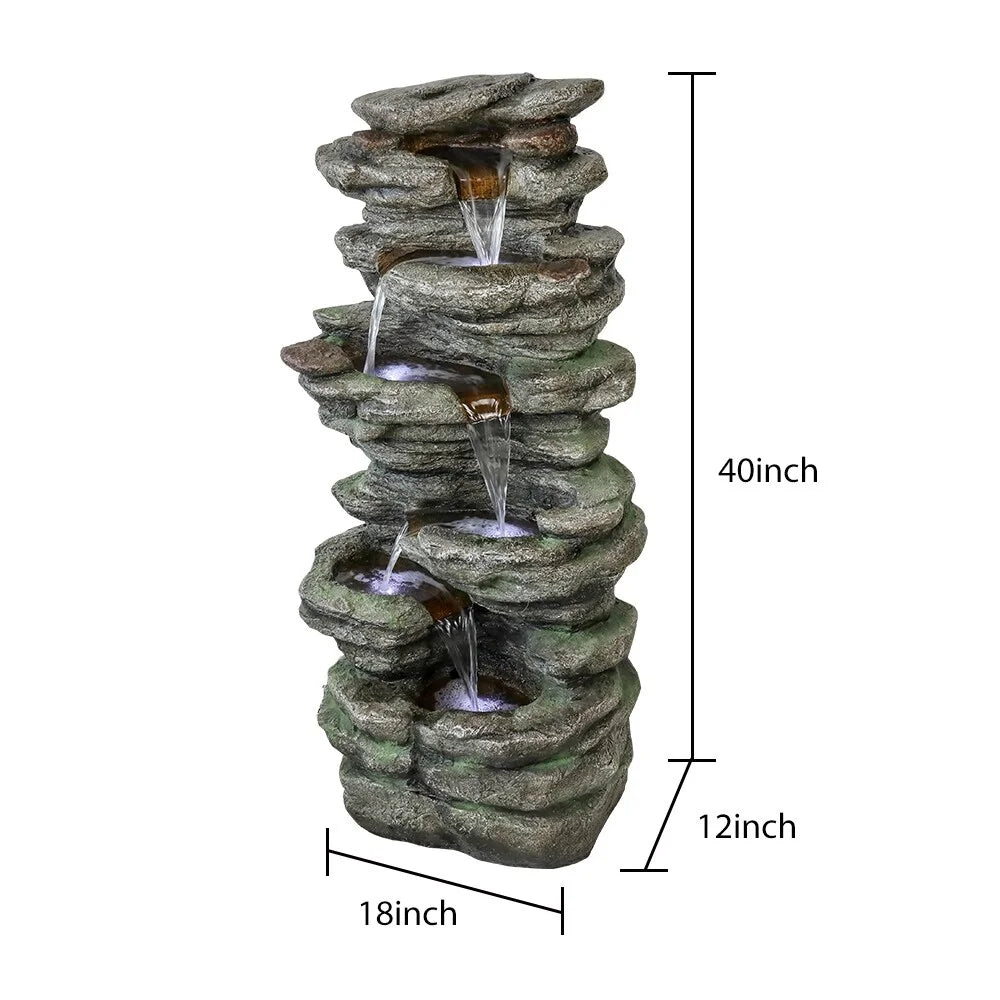 Fountain Patio Water Outdoor Polyresin Meedzom LED 40''H Fountain Natural Floor Decor Garden for Lighted