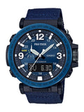 Sensor Triple Men's Strap Trek Watch, Powered Blue Solar Casio Pro Nylon