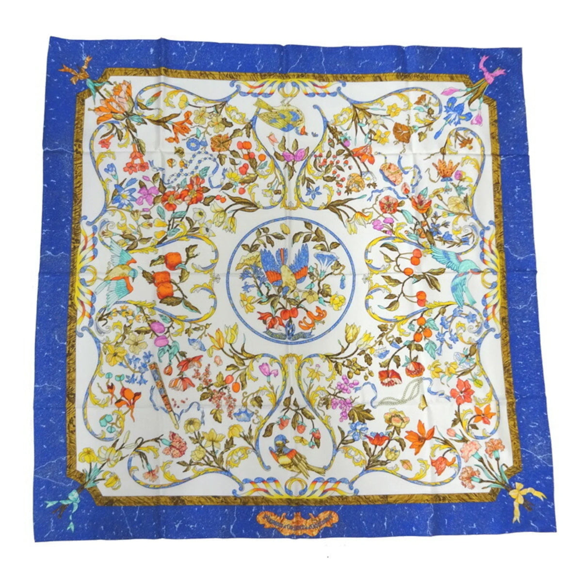ET Pre-Owned Carre (Like Silk Hermes Oriental Muffler stone PIERRES Western New) and 100% D’ ORIENT 90 stonework OCCIDENT Scarf White/Blue Women’s