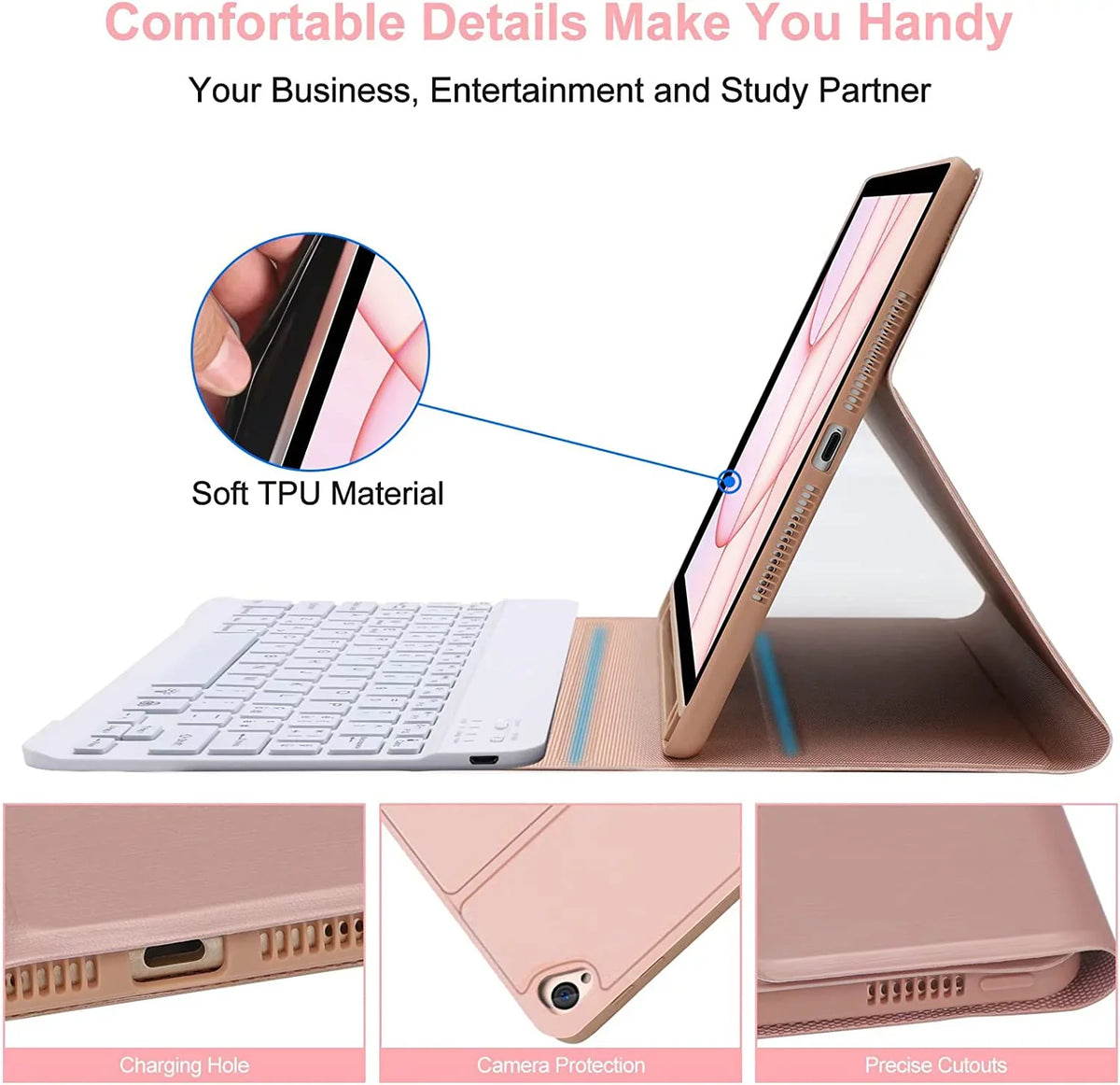 Built-in Pencil Keyboard Holder Air Apple iPad 5th Kvago 2022 Case Bluetooth Gen Keyboard for iPad Pink