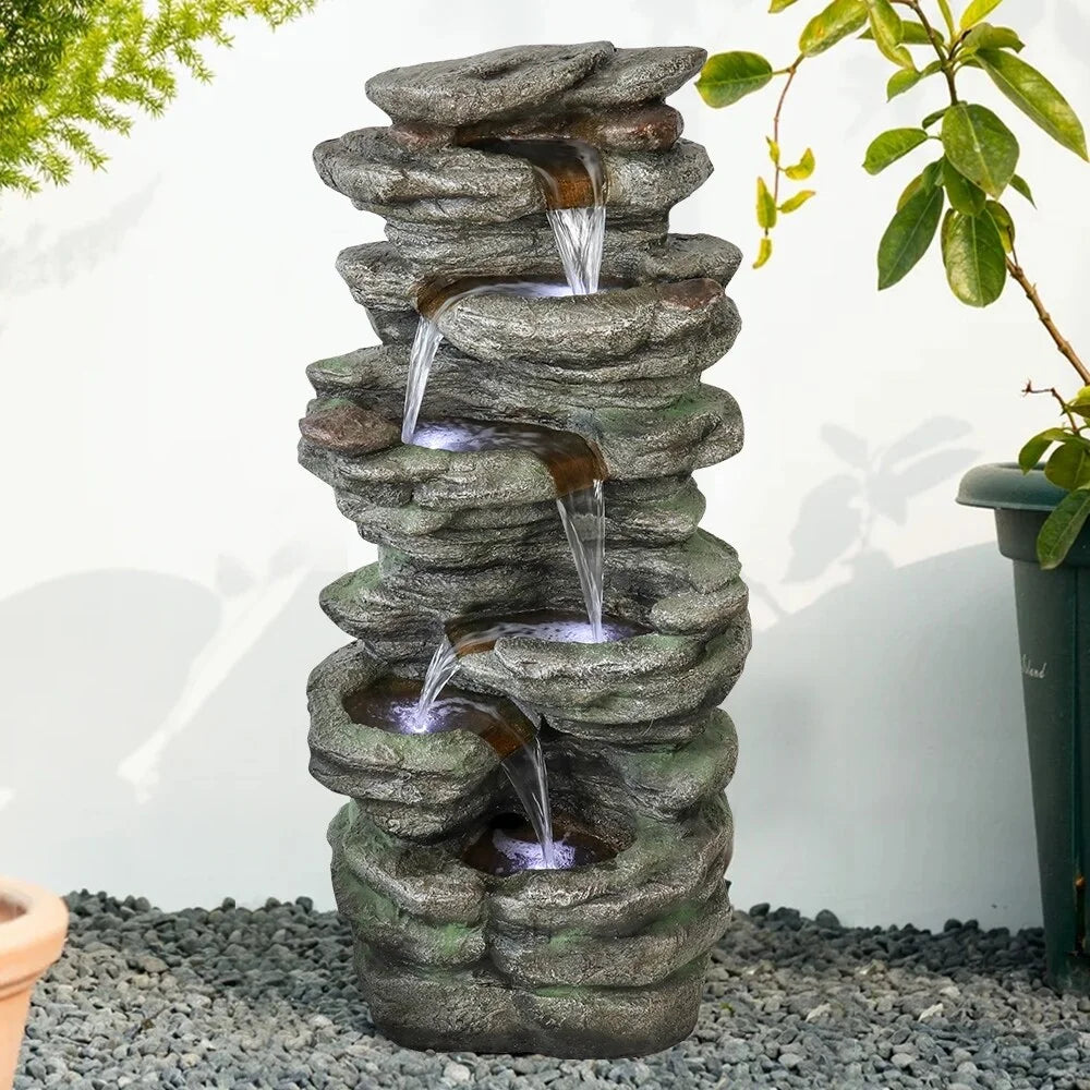 Fountain Patio Water Outdoor Polyresin Meedzom LED 40''H Fountain Natural Floor Decor Garden for Lighted
