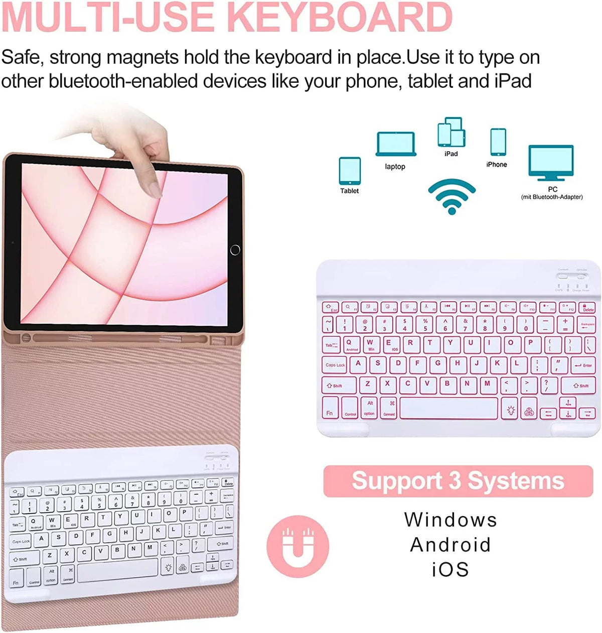Built-in Pencil Keyboard Holder Air Apple iPad 5th Kvago 2022 Case Bluetooth Gen Keyboard for iPad Pink