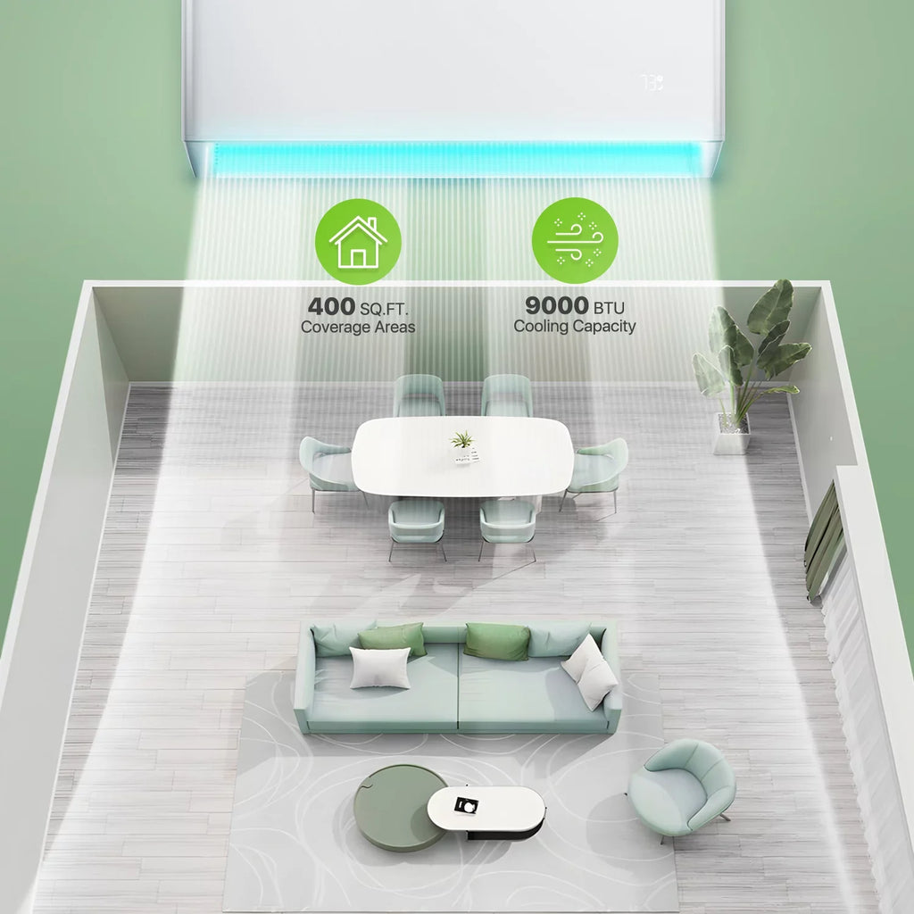 Mini with System, Inverter 22 Heater & Air Smart 9000 Up Cools Condenser, Pre-Charged to White Unit SEER Conditioner 400 Control Split BTU & AC WIFI Magshion Sq.Ft., Ductless