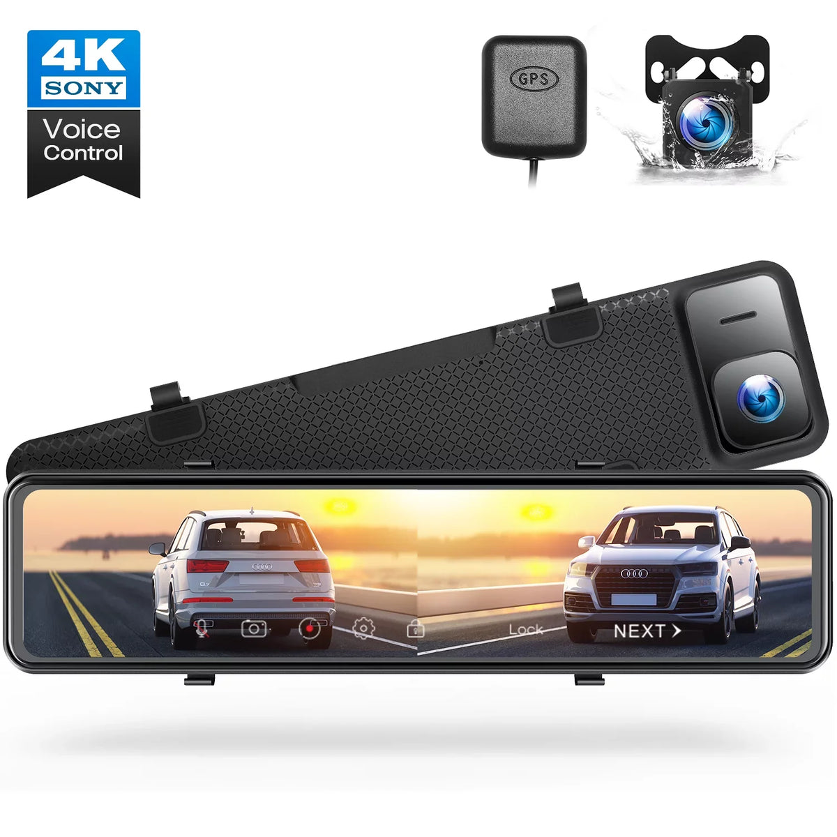 Assist, Dash TOGUARD 4K+1080P Rear Touch Cam, View Monitoring, GPS Front Rear Screen Parking Mirror Parking Camera, 12" and