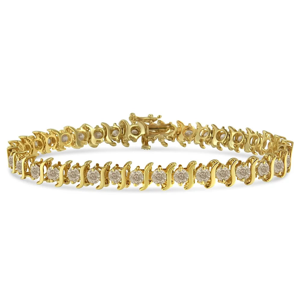 Silver 14K Link Sterling Diamond color, clarity) "S" .925 Round-Cut - Bracelet Gold-Plated Classic (J-K Cttw 7.5" I1-I2 6.0 Yellow