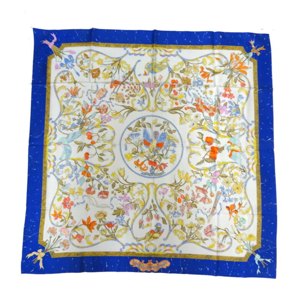 ET Pre-Owned Carre (Like Silk Hermes Oriental Muffler stone PIERRES Western New) and 100% D’ ORIENT 90 stonework OCCIDENT Scarf White/Blue Women’s