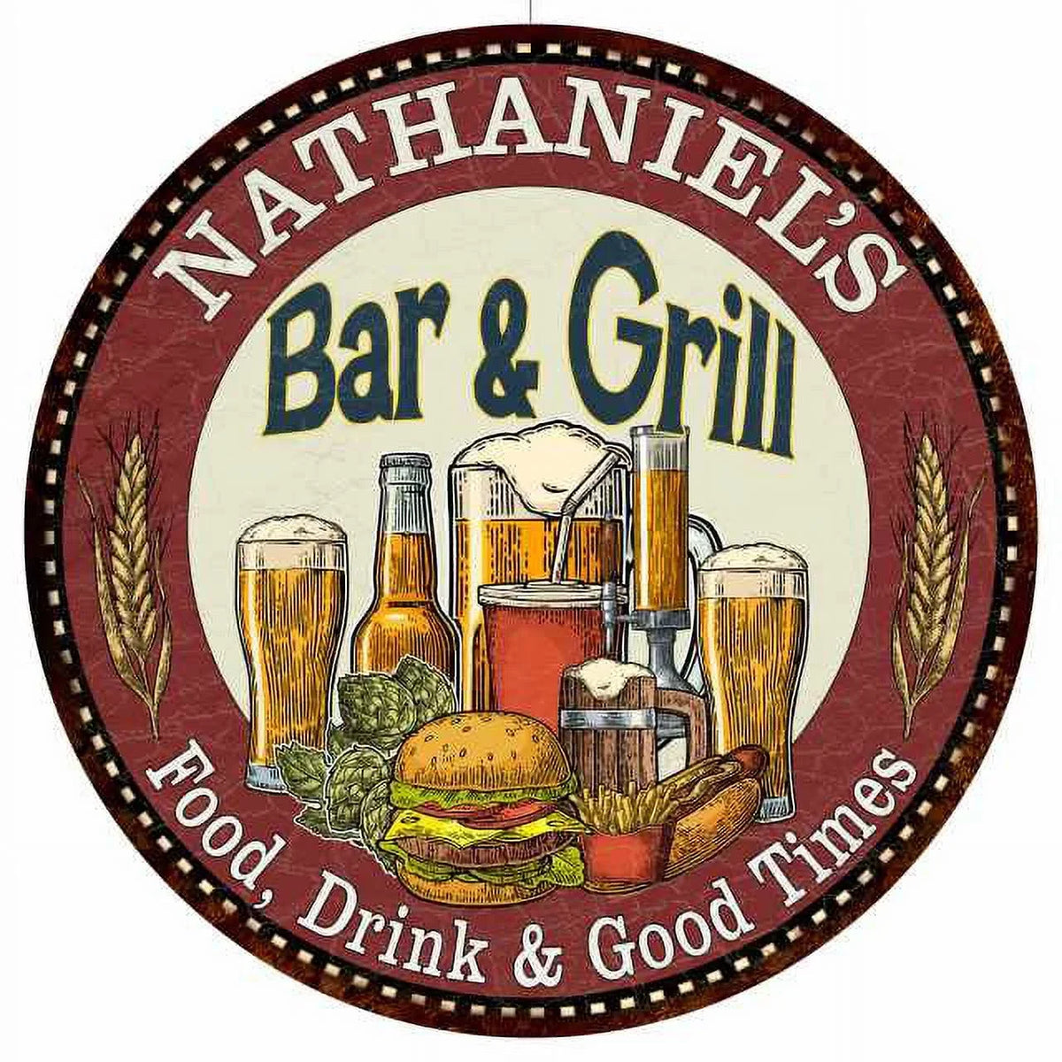 Bar Metal and NATHANIEL'S Decor 200120020495 12" Round Grill Wall Kitchen Sign