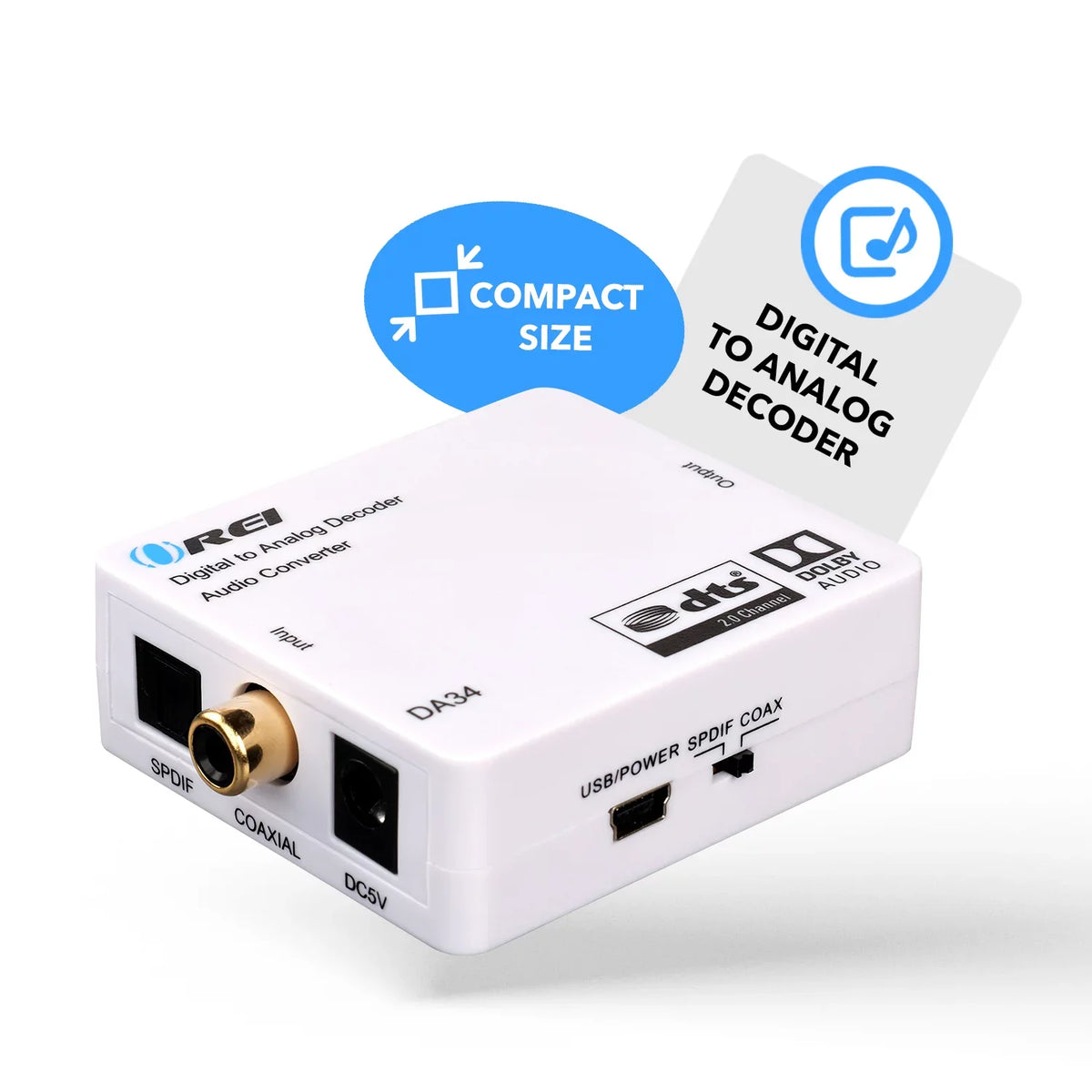 Orei DA34 RCA Input 5.1-Channel to Headphone Digital Output Audio to SPDIF/Coaxial Decoder Analog L/R/3.5mm
