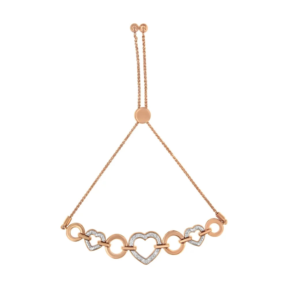 Silver Plated (I-J and Gold Adjustable Sterling .925 Heart Color, Bracelet Bolo Rose Clarity) Circle 6”-10” Link Diamond I3 Accent 14K
