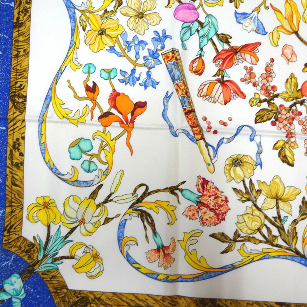 ET Pre-Owned Carre (Like Silk Hermes Oriental Muffler stone PIERRES Western New) and 100% D’ ORIENT 90 stonework OCCIDENT Scarf White/Blue Women’s