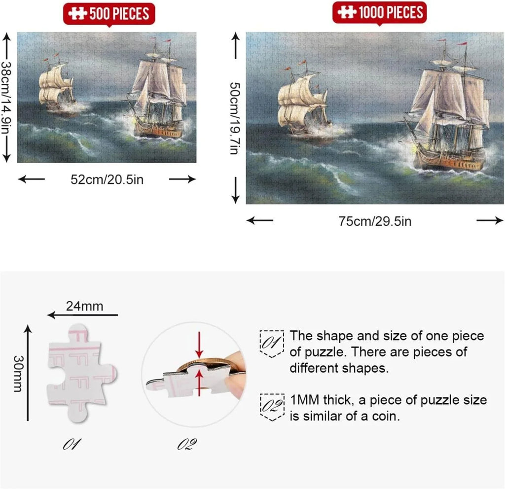 in of to Sea Colored Landscape Back Cooperation Sailboat Pcs Irregular Reduce on Difficulty, a 500 Happy Oil Puzzle Letters of a Paintings with Time Box, Printed SKYSONIC