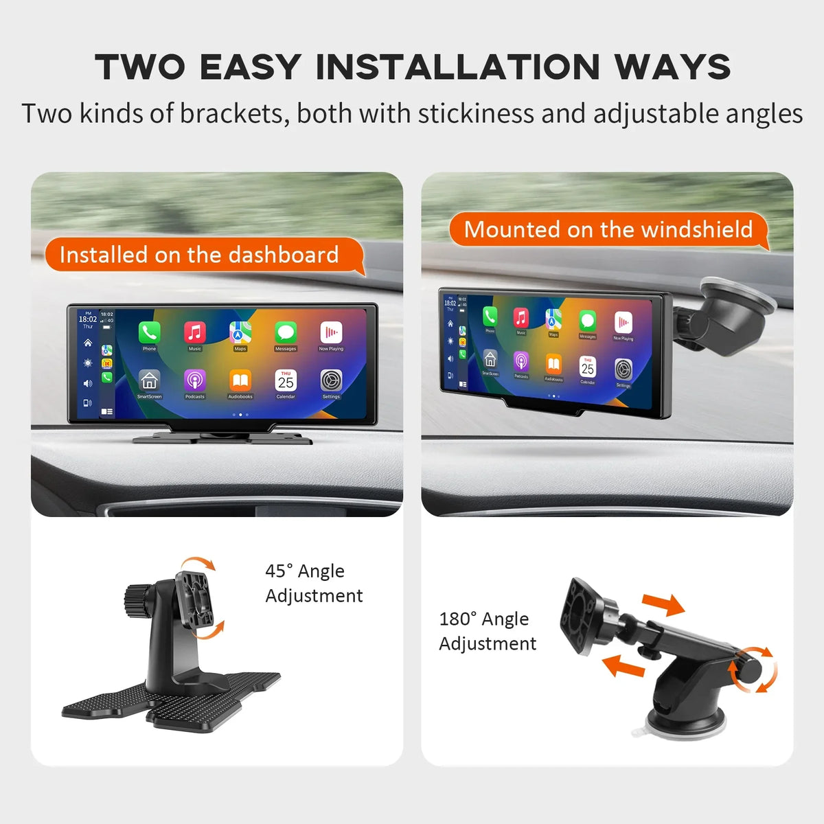 Carplay Play Link/Siri/Wifi/Bluetooth/Double Din Car Stereo Car Herilary with Screen Cam, Carplay Apple Adapter Wireless Touch 2.5K Dash Screen Auto Wireless 10.26" Mirror Android