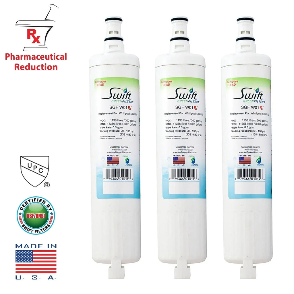 Replacement SGF-W01 Filters 4396508 Whirlpool Refrigerator Swift EDR5RXD1 Water Green Filter (3 Pack) RX