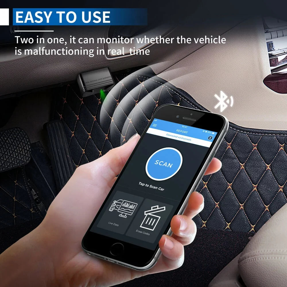 Engine 12V Light Airbag Check SRS System Reader Scanner Scanner and Wireless OBDII Car Tool for Read IOS Code Automotive Phones Clean Code Bluetooth Diagnostic Innova OBD2 6000P Android ABS Vehicle