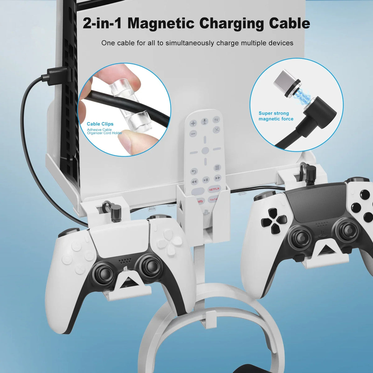 and PS5 Dual Charging Wall Space-Saving, with Cable Durable Secure, Set Convenient Iron Storage Slim Bracket for Mount