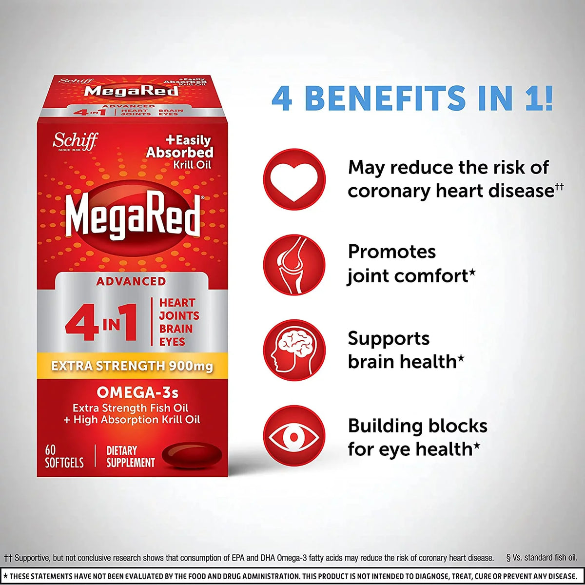 Oil 2 & Mg, in 40 Advanced Softgels, 900 4 MegaRed Omega-3 Krill Oil Ct, 1 Fish Pack
