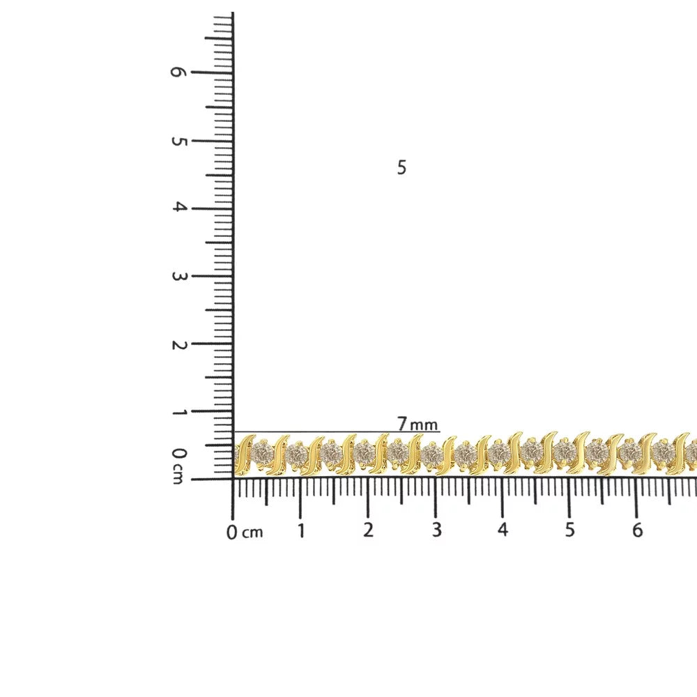 Silver 14K Link Sterling Diamond color, clarity) "S" .925 Round-Cut - Bracelet Gold-Plated Classic (J-K Cttw 7.5" I1-I2 6.0 Yellow