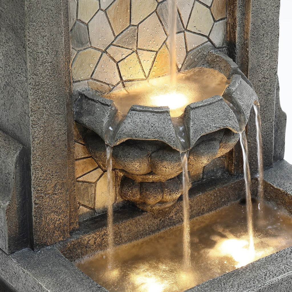 Lights H Freestanding Mosaic LuxenHome Gray with Outdoor Wall Fountain Resin Water 27"
