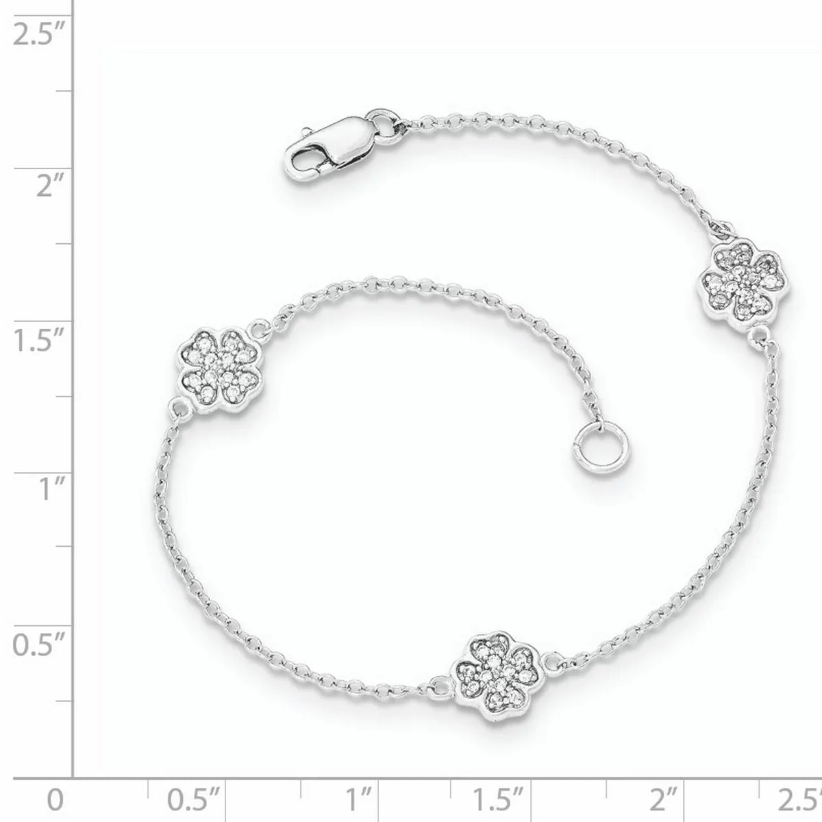 Polished Sterling Clover Leaf Silver Four Bracelet CZ Beautiful