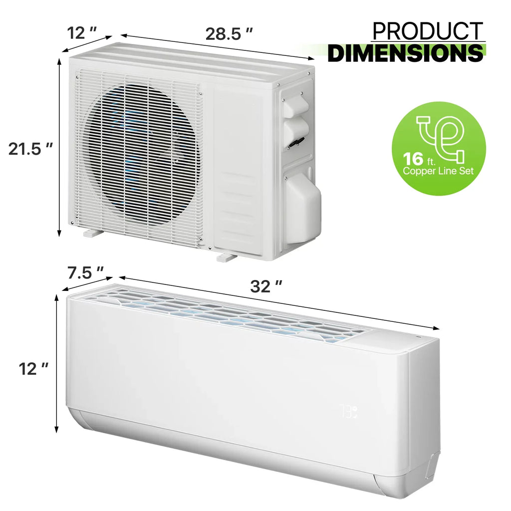 Mini with System, Inverter 22 Heater & Air Smart 9000 Up Cools Condenser, Pre-Charged to White Unit SEER Conditioner 400 Control Split BTU & AC WIFI Magshion Sq.Ft., Ductless