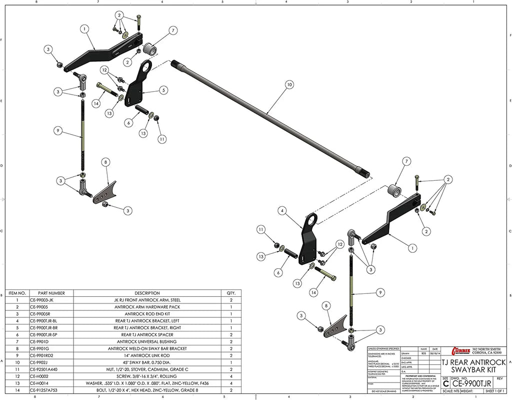 Kit Bar Currie For CE-9900TJR Sway TJ/LJ Antirock Rear Enterprises