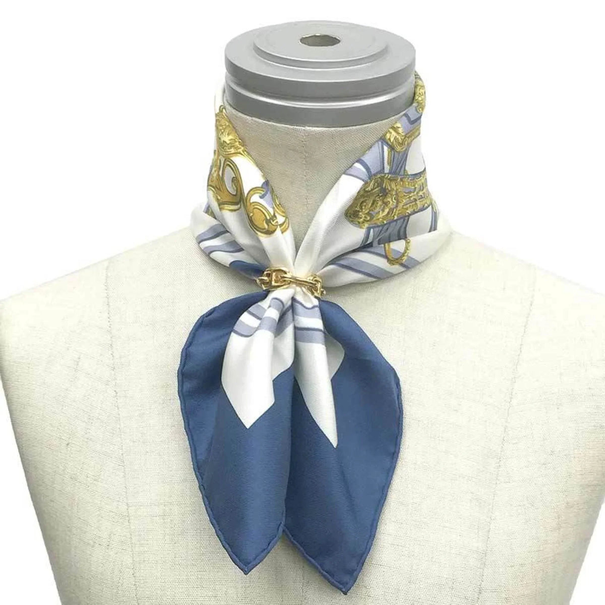New) Carre Silk GALA BRIDES de Muffler Scarf Pre-Owned White (ceremonial 45 HERMES 100% x bridle) Blue (Like Hermes