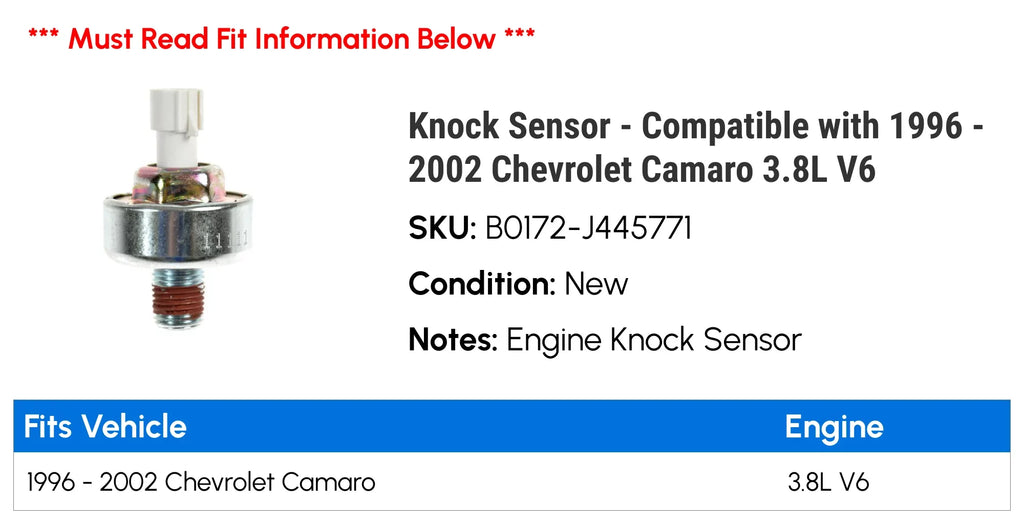Camaro 2002 Compatible - 1998 - V6 1999 3.8L Knock with Sensor 2001 1996 Chevy 1997 2000