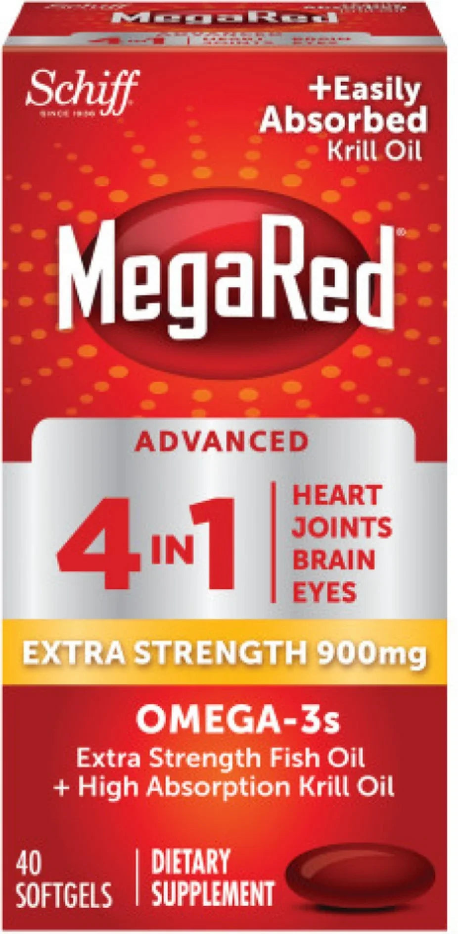 Oil 2 & Mg, in 40 Advanced Softgels, 900 4 MegaRed Omega-3 Krill Oil Ct, 1 Fish Pack