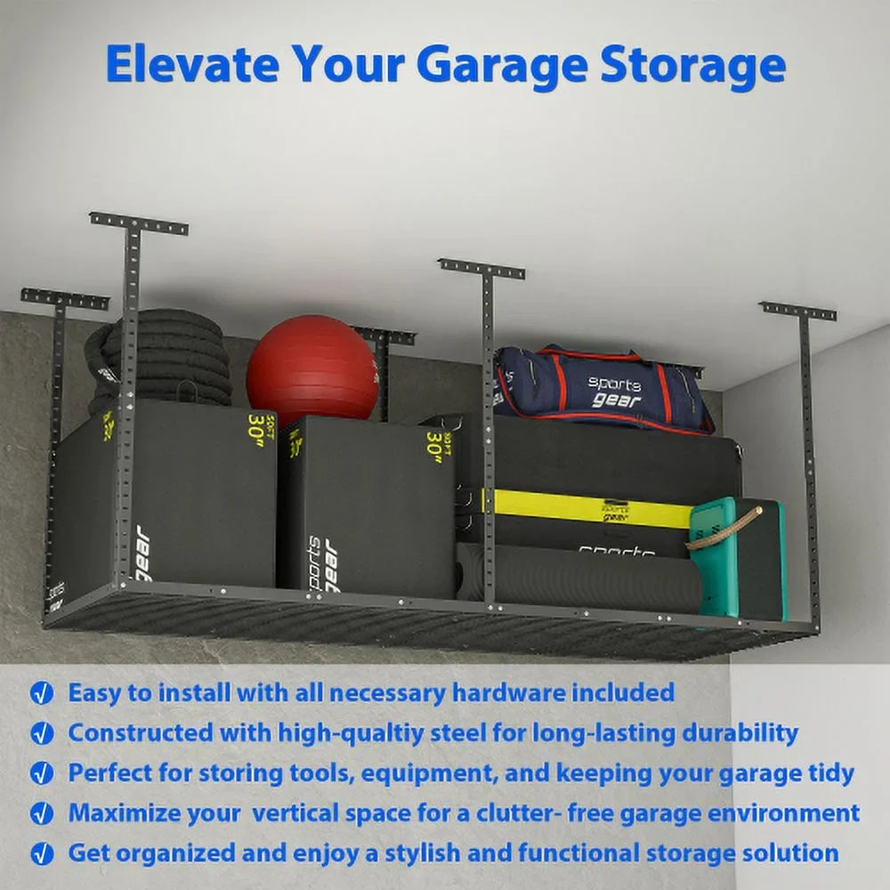Racks,660lbs Duty Storage Systerm,Heavy Garage Garage Ceiling Weight Organization Overhead Garage 3x8ft Storage Capacity,Black Rack,Adjustable Storage Metal
