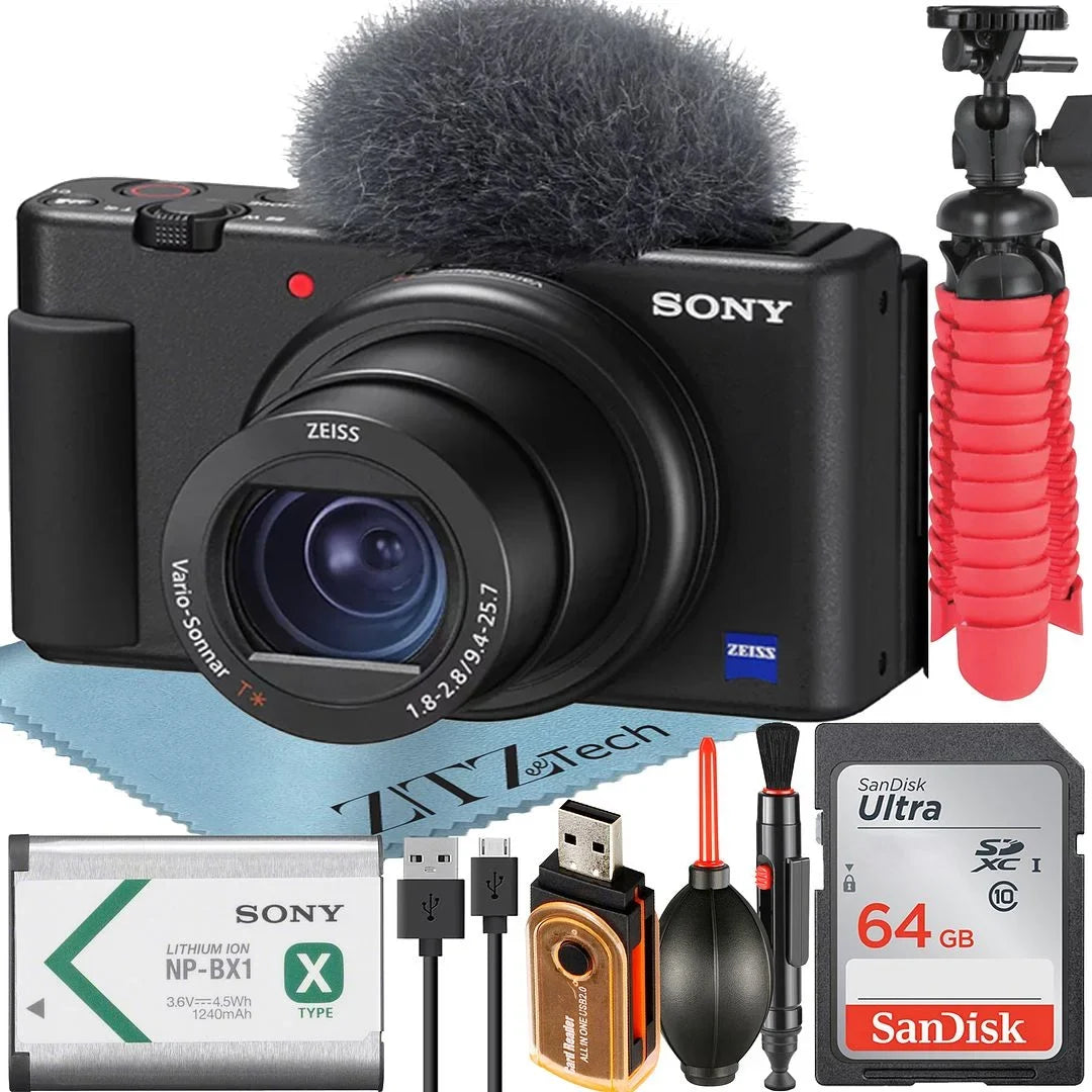Memory ZeeTech + Camera SanDisk Sony 64GB Card Accessory (Black) Bundle with ZV-1F Vlogging