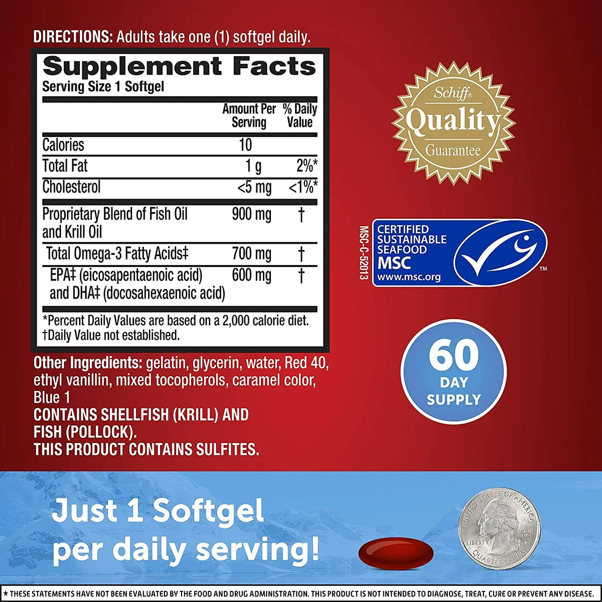Oil 2 & Mg, in 40 Advanced Softgels, 900 4 MegaRed Omega-3 Krill Oil Ct, 1 Fish Pack