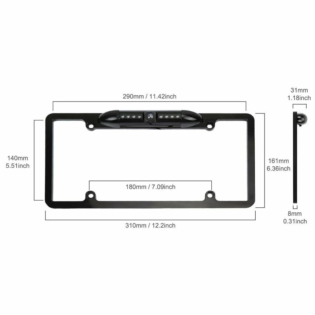 Rearview Vision US 170° Plate Night Backup Camera Black Reverse License Frame Car