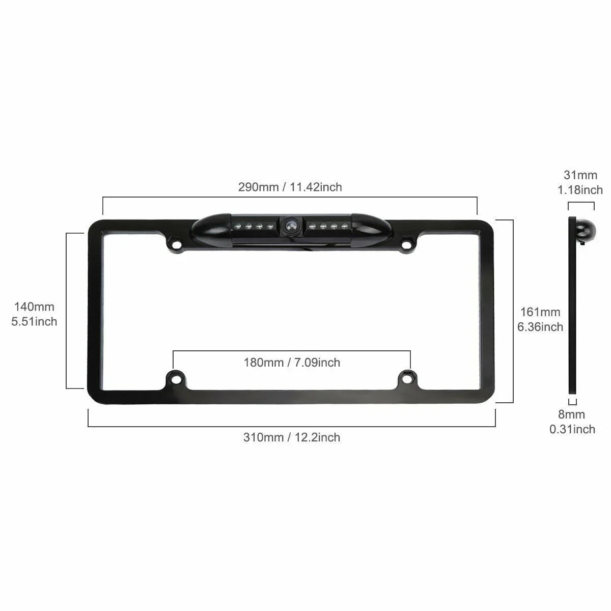 Rearview Vision US 170° Plate Night Backup Camera Black Reverse License Frame Car