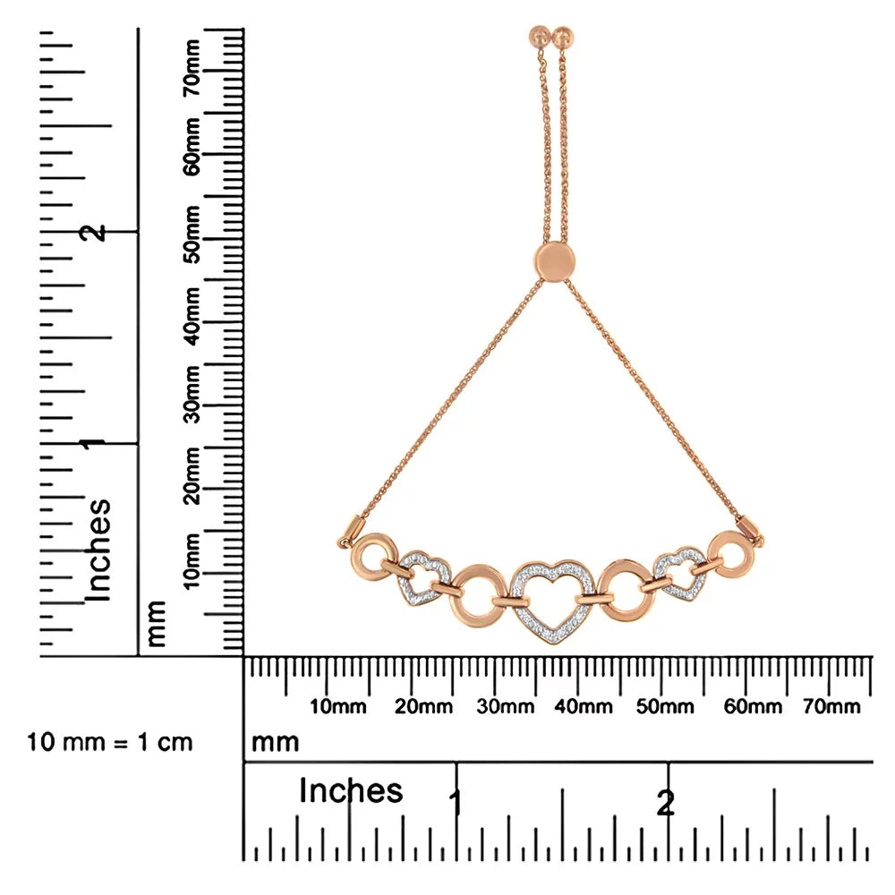 Silver Plated (I-J and Gold Adjustable Sterling .925 Heart Color, Bracelet Bolo Rose Clarity) Circle 6”-10” Link Diamond I3 Accent 14K
