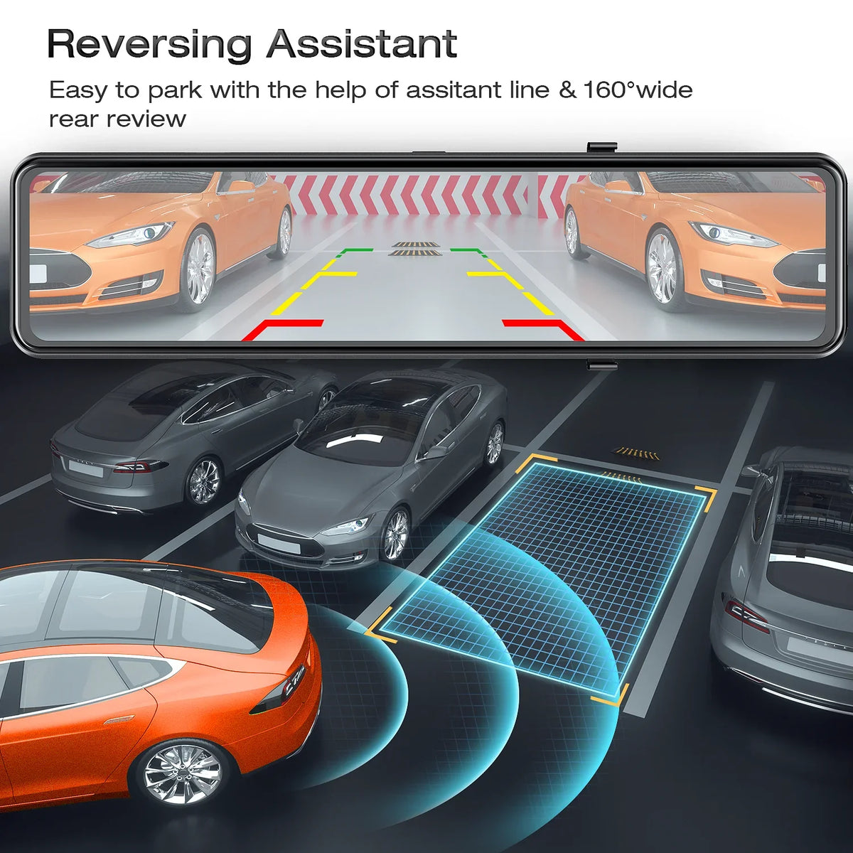 Assist, Dash TOGUARD 4K+1080P Rear Touch Cam, View Monitoring, GPS Front Rear Screen Parking Mirror Parking Camera, 12" and