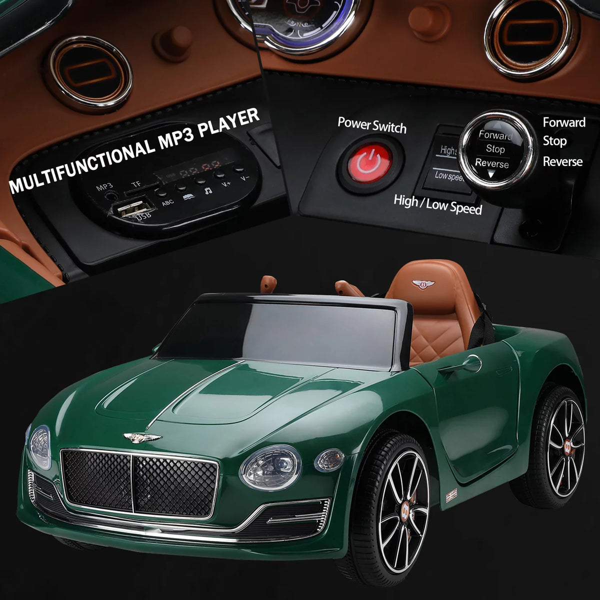 on Ride Bentley on Car, LISUEYNE Electric Official Car Licensed 12V 3+, Music, Girls Remote Car Boys Age Control, Green Ride with for